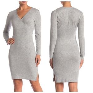 Knit Jersey Faux Wrap Dress Size M MEDIUM Soft Gray $85